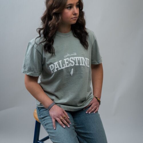 Palestine Varsity White and Bay Green Tee