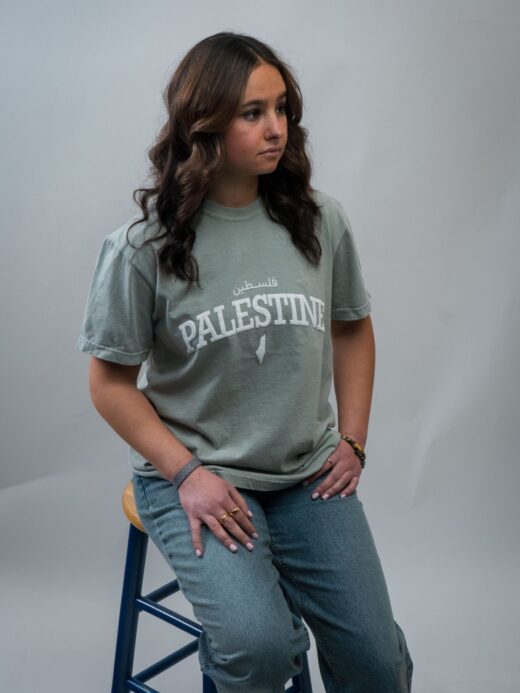 Palestine Varsity White and Bay Green Tee