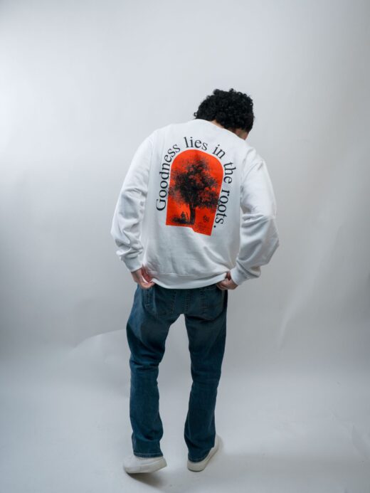 Goodness lies in the roots. White Crewneck Sweatshirt
